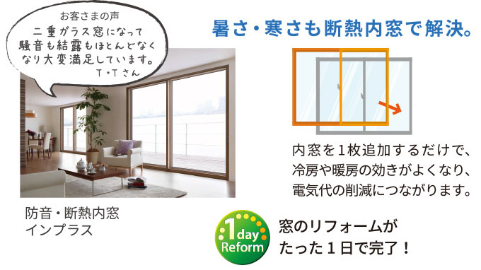 暑さ・寒さも断熱内窓で解決。